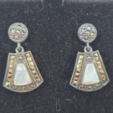 Marcasite & Mother of Pearl Dangle Earrings Thailand 925 A Sterling Silver NEW