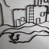 Pueblo 3D Metal Wall Sculpture 50"Wx30"T Dark Brown Enamel Southwest Style LN