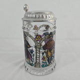 BMFN Three Musketeers Painted Glass Pewter Lidded Beer Stein 7" W. Germany