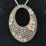 NF 925 Sterling Silver Thailand Marcasite &Crystal 17" Necklace Oval Pendant NEW