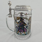 BMFN Three Musketeers Painted Glass Pewter Lidded Beer Stein 7" W. Germany