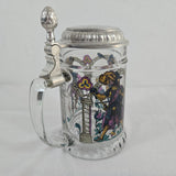BMFN Three Musketeers Painted Glass Pewter Lidded Beer Stein 7" W. Germany