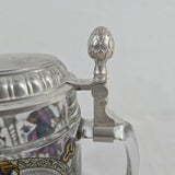 BMFN Three Musketeers Painted Glass Pewter Lidded Beer Stein 7" W. Germany