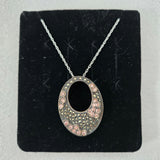 NF 925 Sterling Silver Thailand Marcasite &Crystal 17" Necklace Oval Pendant NEW