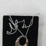NF 925 Sterling Silver Thailand Marcasite &Crystal 17" Necklace Oval Pendant NEW