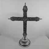 1980s Silver Ornate Church Altar Cross 24"x18" Tabletop Jesus - Mexico - Vintage