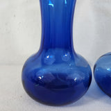 70s Cobalt Blue Indiana Glass Illusions Style Glass Vase 8" Set of 2 Flared Rims