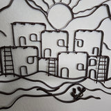 Pueblo 3D Metal Wall Sculpture 50"Wx30"T Dark Brown Enamel Southwest Style LN