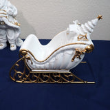 Traditions White Porcelain Santa Sleigh Reindeer Gold Accents w/Box 3pc Set 1999