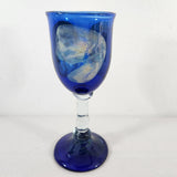 Hand Blown Cobalt Blue w/Clear Stem & Blue Base Glass Wine/Water Goblet 9.25" T