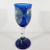 Hand Blown Cobalt Blue w/Clear Stem & Blue Base Glass Wine/Water Goblet 9.25" T