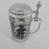 BMFN Three Musketeers Painted Glass Pewter Lidded Beer Stein 7" W. Germany