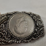 Eisenhower Dollar Coin Vintage Howdy 1971 Western 3.5x2 Belt Buckle Floral