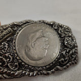 Vintage Howdy 1971 Eisenhower Dollar Coin Western 3.5x2 Belt Buckle Floral