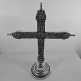 1980s Silver Ornate Church Altar Cross 24"x18" Tabletop Jesus - Mexico - Vintage
