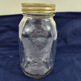 Vtg Clear Ball Mason Quart Jar w/Fruit Pattern & Measurements ML, Cups, Ozs +Lid