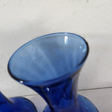 70s Cobalt Blue Indiana Glass Illusions Style Glass Vase 8" Set of 2 Flared Rims