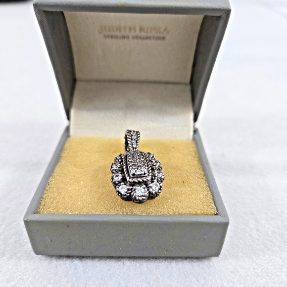 Judith Ripka Signed CZ Cluster Pendant Sterling 925 Oval Thailand Diamonique VG