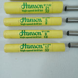 Vintage Hanson USA HSS Silver Deming Drill Bit Set of 10 Bits 17/32"-1" w/Tubes
