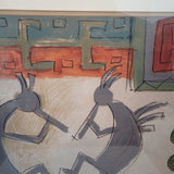 Susan Gillette Signed Original Watercolor Kokopelli Figures Dancing 34x27 Framed