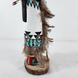 Vtg Hopi Kachina Doll - Carved Wood, Feathers, Turquoise - 9" T - Circa 1960s