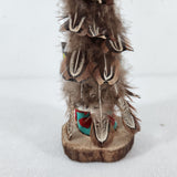 Vtg Hopi Kachina Doll - Carved Wood, Feathers, Turquoise - 9" T - Circa 1960s