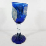 Hand Blown Cobalt Blue w/Clear Stem & Blue Base Glass Wine/Water Goblet 9.25" T