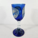 Hand Blown Cobalt Blue w/Clear Stem & Blue Base Glass Wine/Water Goblet 9.25" T