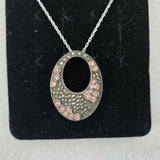 Marcasite & Crystal 17" Necklace Oval Pendant NF 925 Sterling Silver Thailand