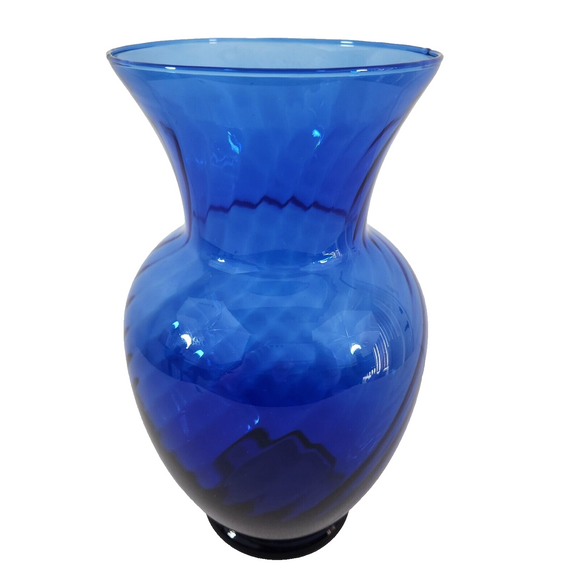 Vtg 80s Cobalt Blue Indiana Glass Illusions Style Glass Vase 11