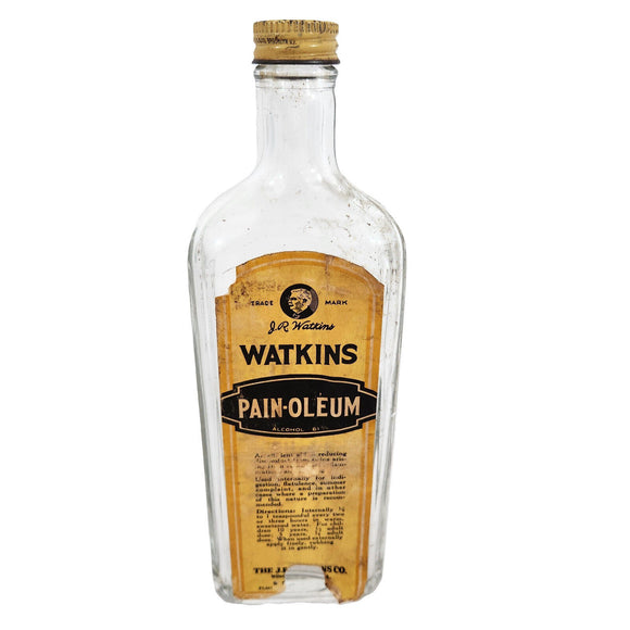 J.R. Watkins Pain-Oleum Liniment Medicine Bottle - 1930s Glass Apothecary EMPTY