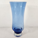 Vintage Cobalt Blue Flower Glass Sommerso Style 9.75" Vase w/Clear Base