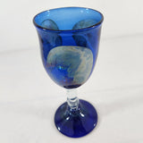 Hand Blown Cobalt Blue w/Clear Stem & Blue Base Glass Wine/Water Goblet 9.25" T