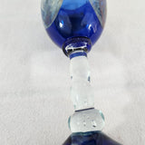 Hand Blown Cobalt Blue w/Clear Stem & Blue Base Glass Wine/Water Goblet 9.25" T