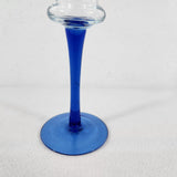 Vintage Small Clear Glass Candlestick w/Cobalt Blue Stem & Base 6" Tall