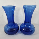 70s Cobalt Blue Indiana Glass Illusions Style Glass Vase 8" Set of 2 Flared Rims