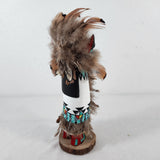 Vtg Hopi Kachina Doll - Carved Wood, Feathers, Turquoise - 9" T - Circa 1960s