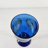 Hand Blown Cobalt Blue w/Clear Stem & Blue Base Glass Wine/Water Goblet 9.25" T