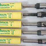 Vintage Hanson USA HSS Silver Deming Drill Bit Set of 10 Bits 17/32"-1" w/Tubes
