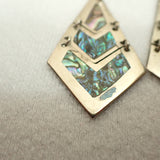 SOMBRAS Mexico Abalone Shell Geometric Dangle Earrings, Alpaca Silver , Vintage