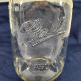 Vtg Clear Ball Mason Quart Jar w/Fruit Pattern & Measurements ML, Cups, Ozs +Lid