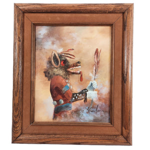 Giclee Canvas Print 13.5" x 11.5" Framed Wolf Kachina Signed Neiz, Netz, or Nelz