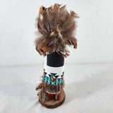 Vtg Hopi Kachina Doll - Carved Wood, Feathers, Turquoise - 9" T - Circa 1960s