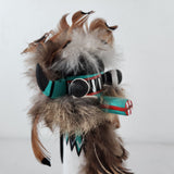 Vtg Hopi Kachina Doll - Carved Wood, Feathers, Turquoise - 9" T - Circa 1960s