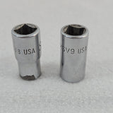 Snap-on 1/4" Drive 6 pt SAE MSV8 1/4" & MSV9 9/32" Sockets USA Made Vintage