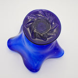 Footed Cobalt Blue Art Glass Vase with Swirl Pattern Handcrafted, Excellent Cond