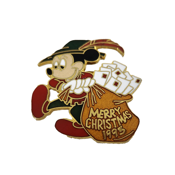 Vtg Disney Mickey Mouse Santa Merry Christmas 1993 Cartoon Lapel Hat Pin Pinback