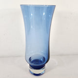 Vintage Cobalt Blue Flower Glass Sommerso Style 9.75" Vase w/Clear Base