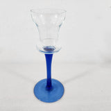 Vintage Small Clear Glass Candlestick w/Cobalt Blue Stem & Base 6" Tall