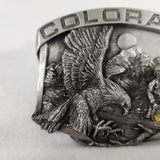 1984 Siskiyou Colorado Panning for Gold Eagle H23 Pewter Belt Buckle w/Real Gold